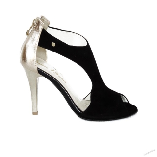 Čierno-zlaté dámske kožené sandále
